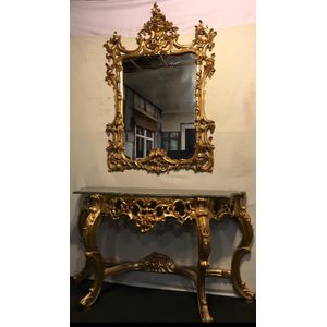 French Gilded Console Table and Mirror