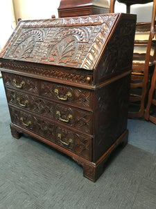 Early Antique Oak Carved Bureau